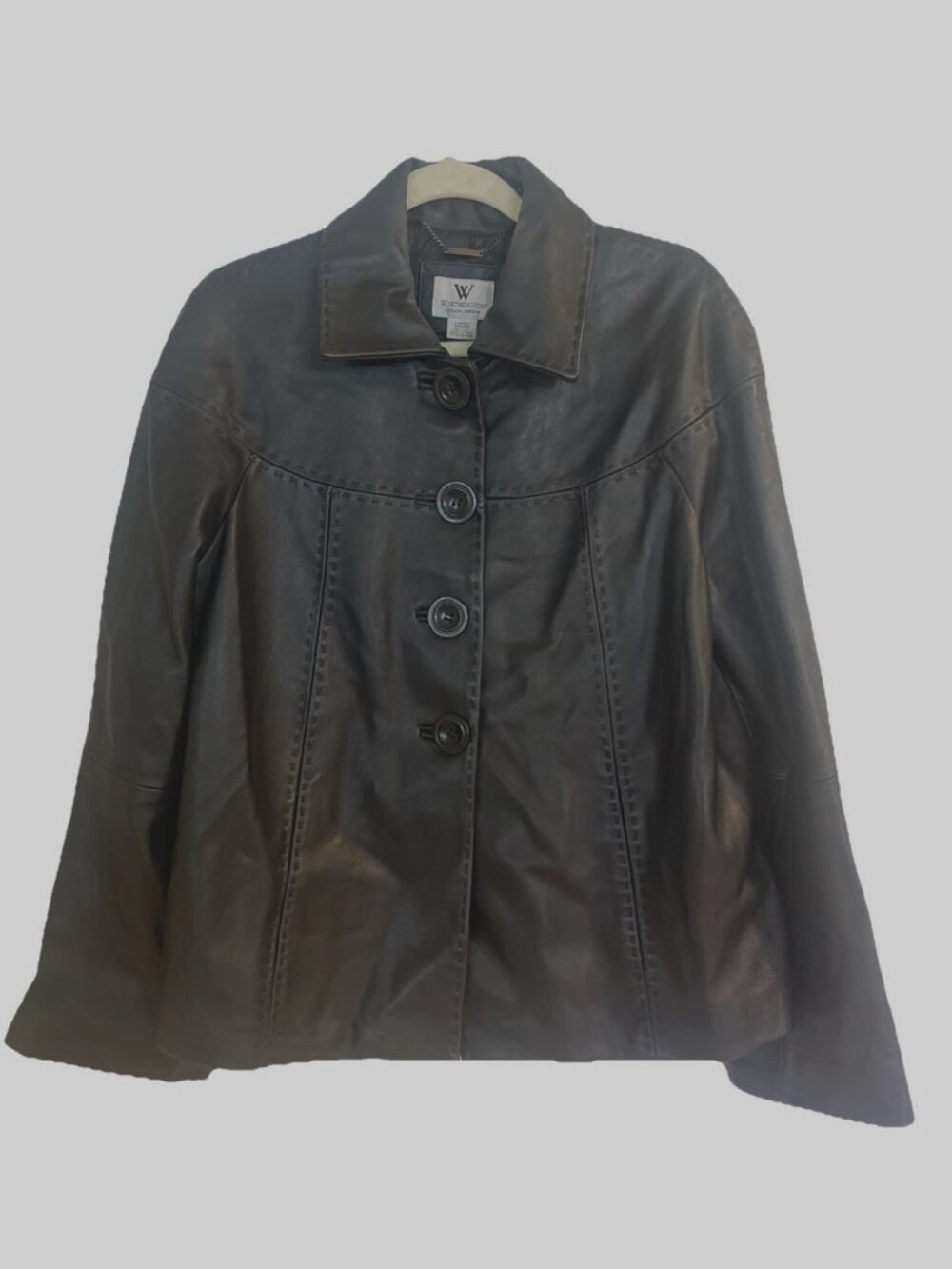 Women's Worthington Brown Genuine Lambskin Leather Button Up Jacket Sz L Pockets